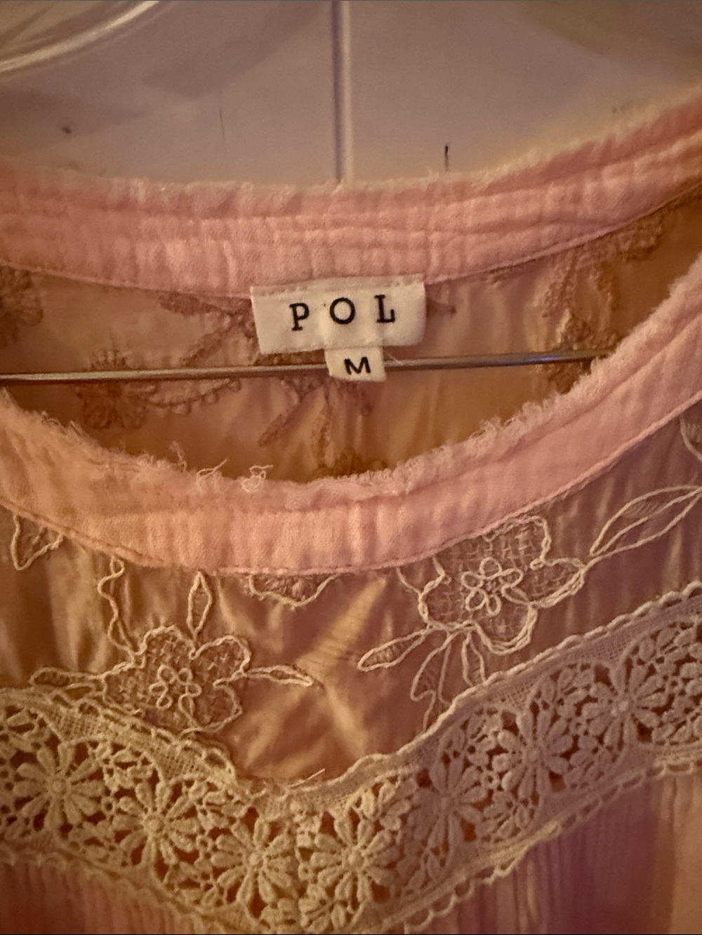 POL Blush Pink Lace Yoke Tiered Peasant Dress or Tunic - Picture 5 of 5